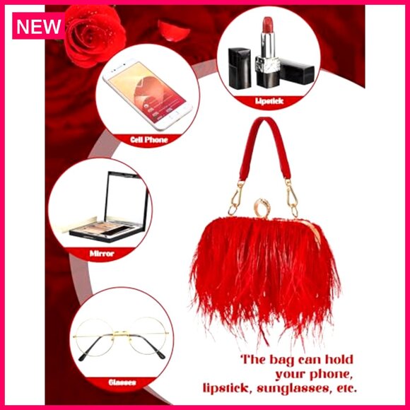 Ostrich Feather Evening Bag Clutch Tote for Weddings Parties